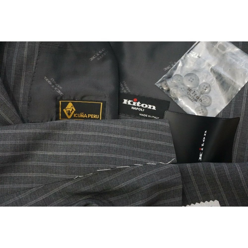 Kiton Napoli Vicuna Blend Gray Striped 2 Pc Suit J